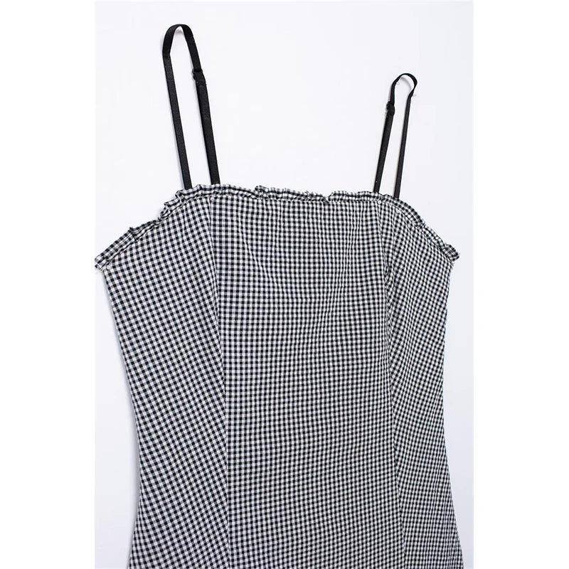 Casual Dresses - Gingham Cami Day Dress for Outdoor Festivities