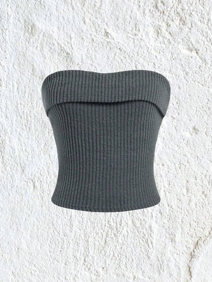 Crop Tops - Rib-knit Tube Top - Solid Strapless Sleeveless Slim Fit Crop