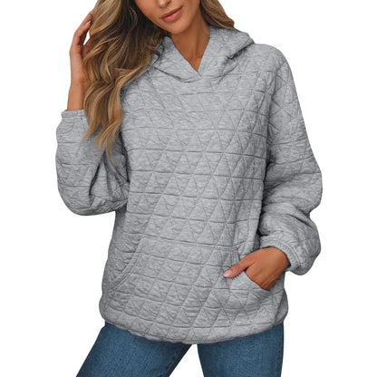 Women Sweatshirts & Hoodies - Sweatshirt Quilted Hoodie Kangaroo Pouch