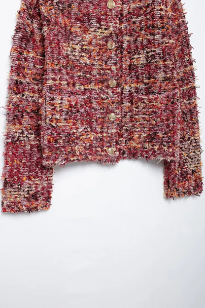 Cardigans - Multicolor Tweed Knit Cardigan Fluffy Office Knitwear