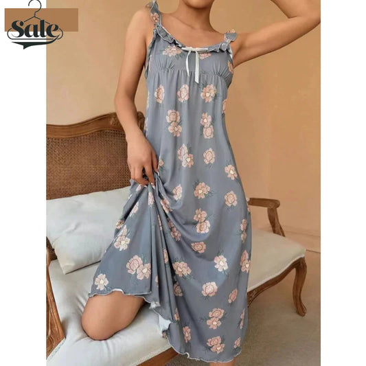 Loungewear - Women Nightgowns Summer Retro Nightdress Ruffle Dress Elegant Floral Homedress Chic Slim Gowns Lady Lingerie