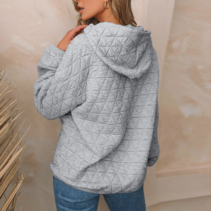 Women Sweatshirts & Hoodies - Sweatshirt Quilted Hoodie Kangaroo Pouch