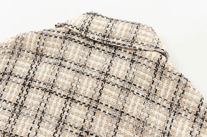 Boucle Jackets - Tweed Boucle Workwear Winter Plaid Cropped Jacket