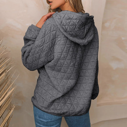 Women Sweatshirts & Hoodies - Sweatshirt Quilted Hoodie Kangaroo Pouch