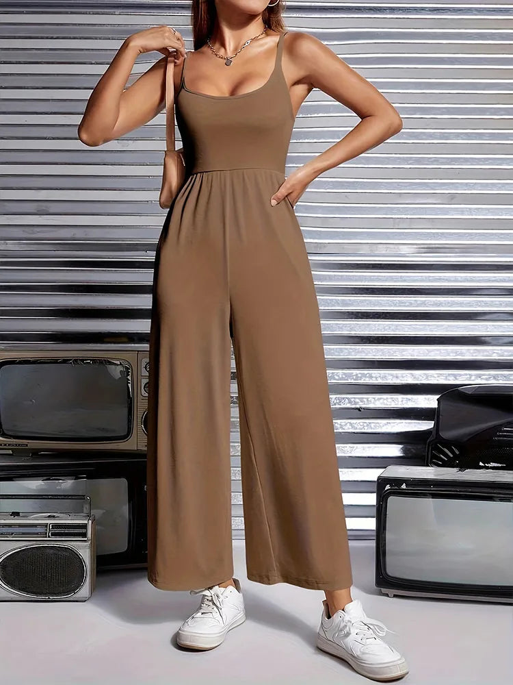 Jumpsuits - Casual Taupe Jumpsuit for Artistic Outings