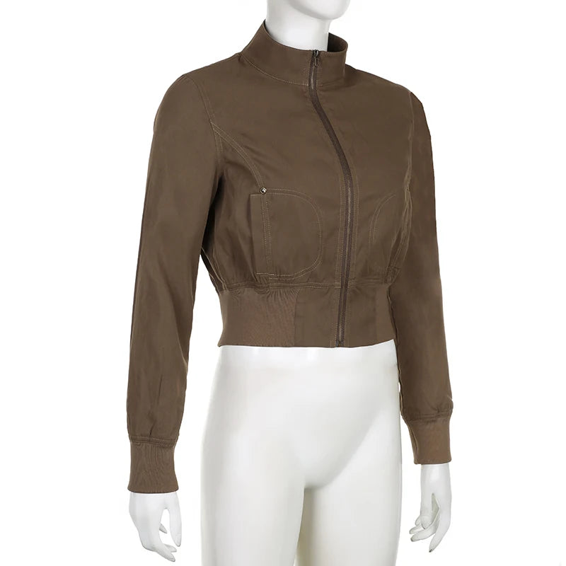 Women Coats and Jackets - Cropped Bomber Jacket Snug Fit