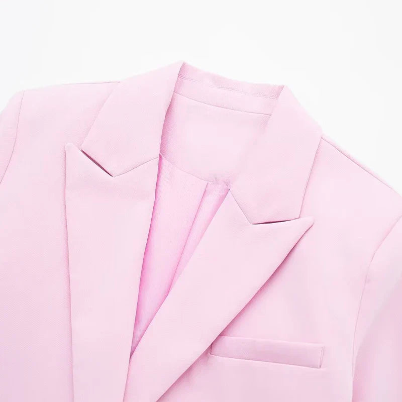 Blazer- Notch Lapel Crop Blazer in Pink- - Chuzko Women Clothing