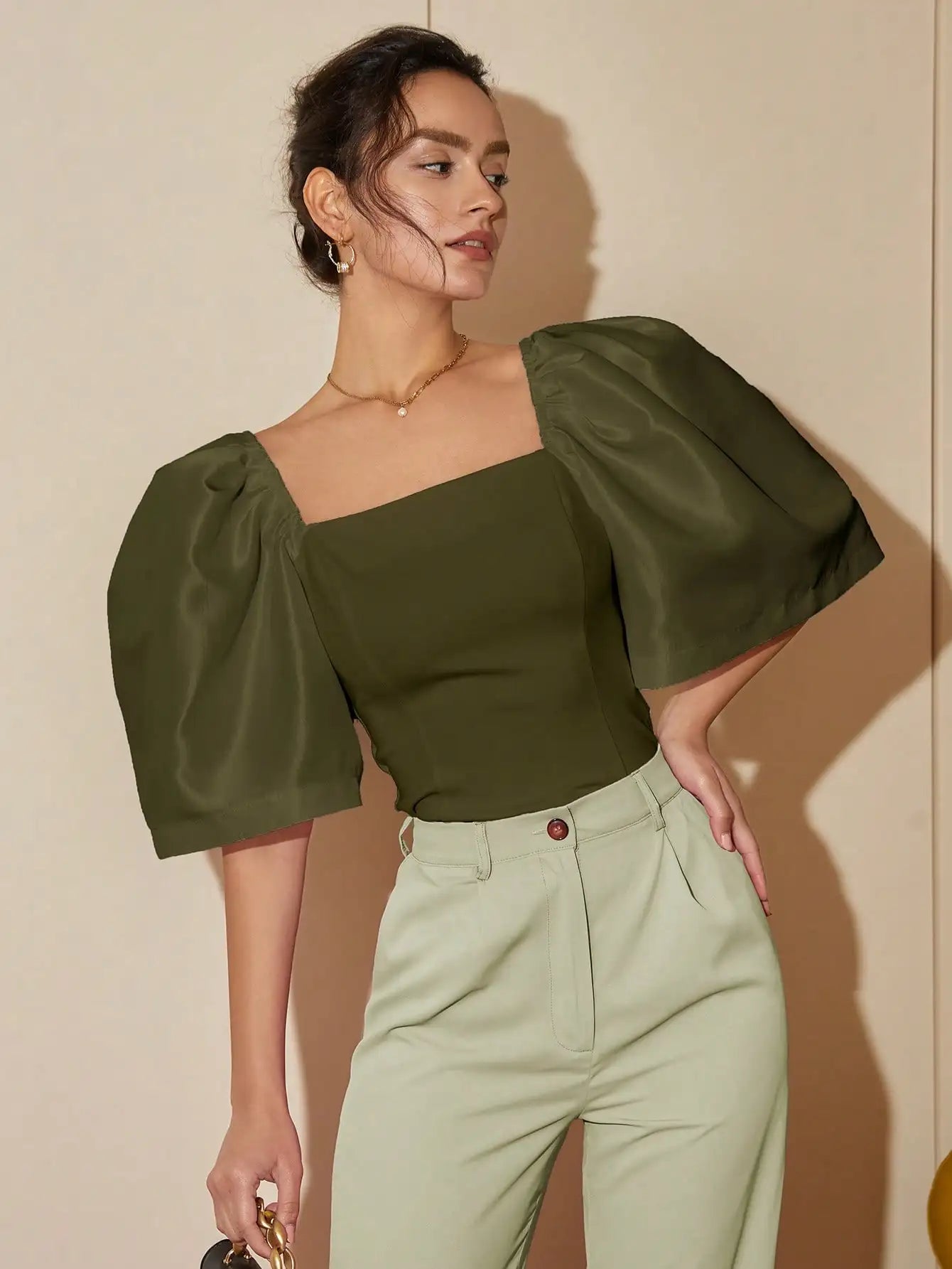 Satin Blouses - French Style Satin Blouse with Dramatic Sleeves