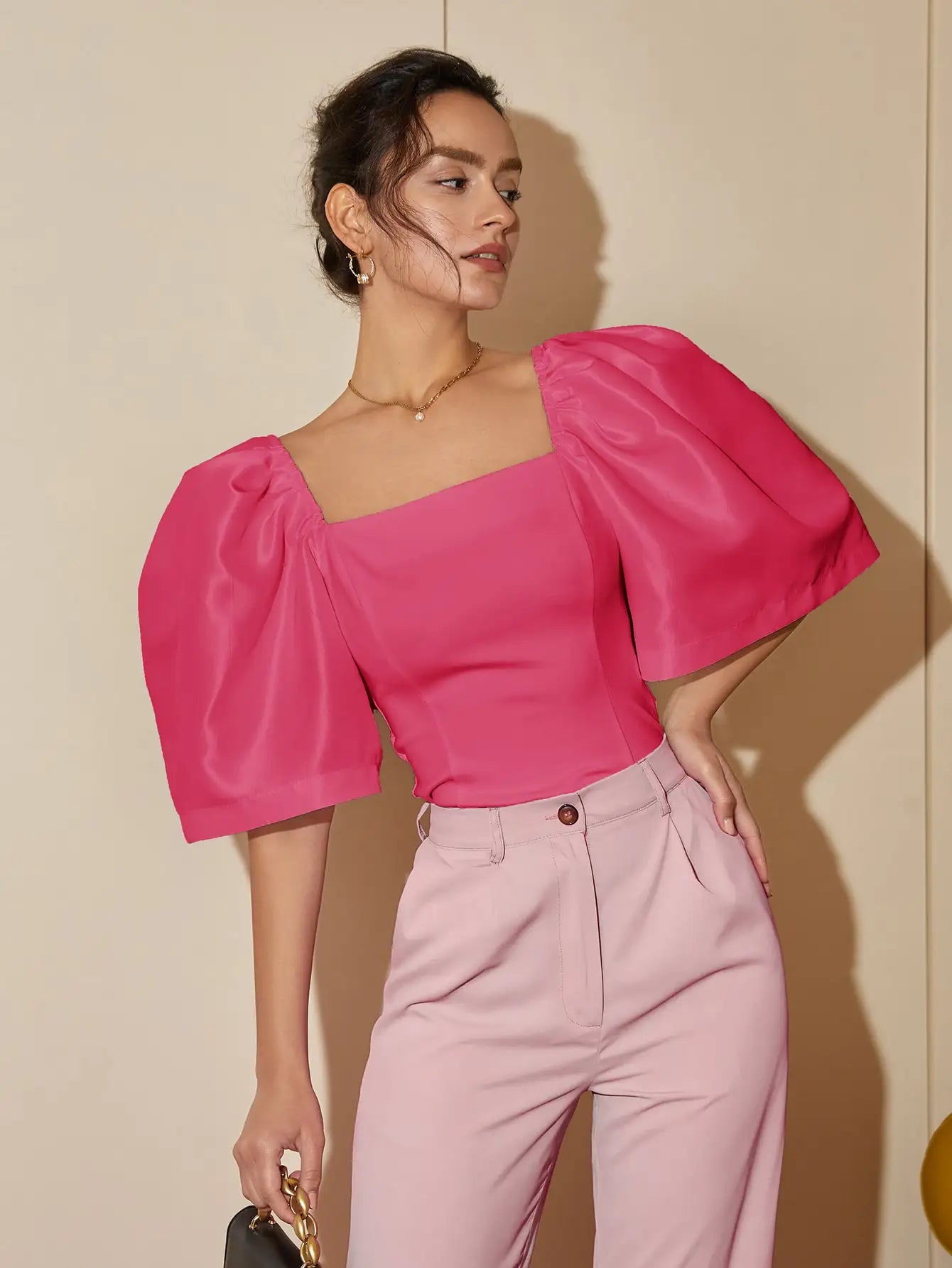 Satin Blouses - French Style Satin Blouse with Dramatic Sleeves