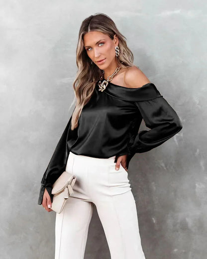 Satin Blouses - Trendy Asymmetrical Satin Women's Blouse