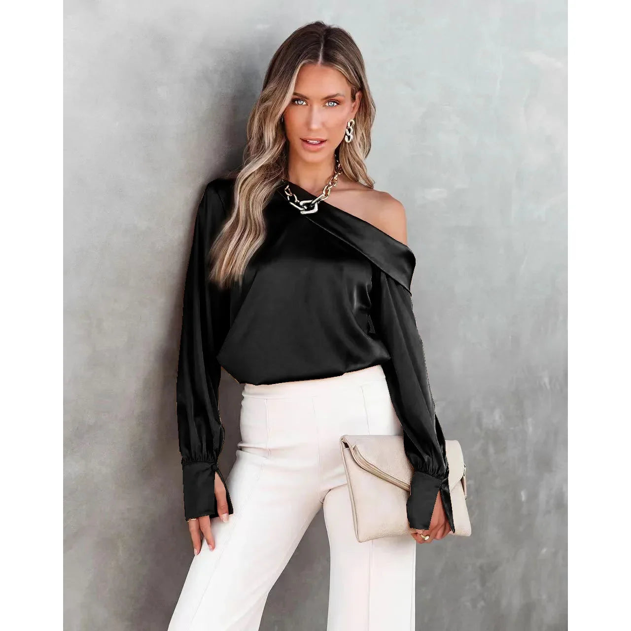 Satin Blouses - Trendy Asymmetrical Satin Women's Blouse