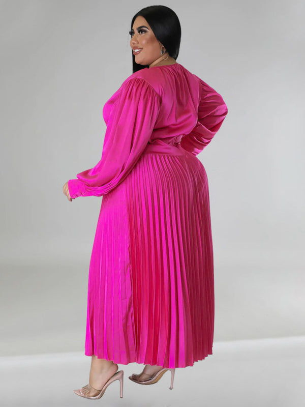 Satin Dresses - Elegant Satin Plus Size Pleated Dress for Evening Parties