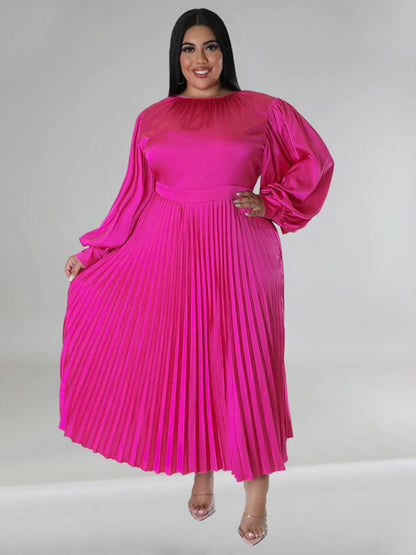 Satin Dresses - Elegant Satin Plus Size Pleated Dress for Evening Parties