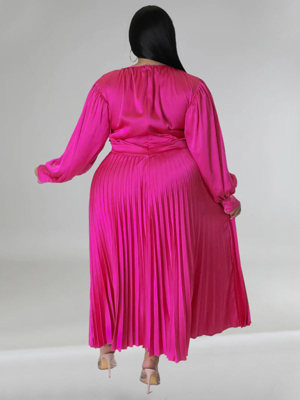 Satin Dresses - Elegant Satin Plus Size Pleated Dress for Evening Parties