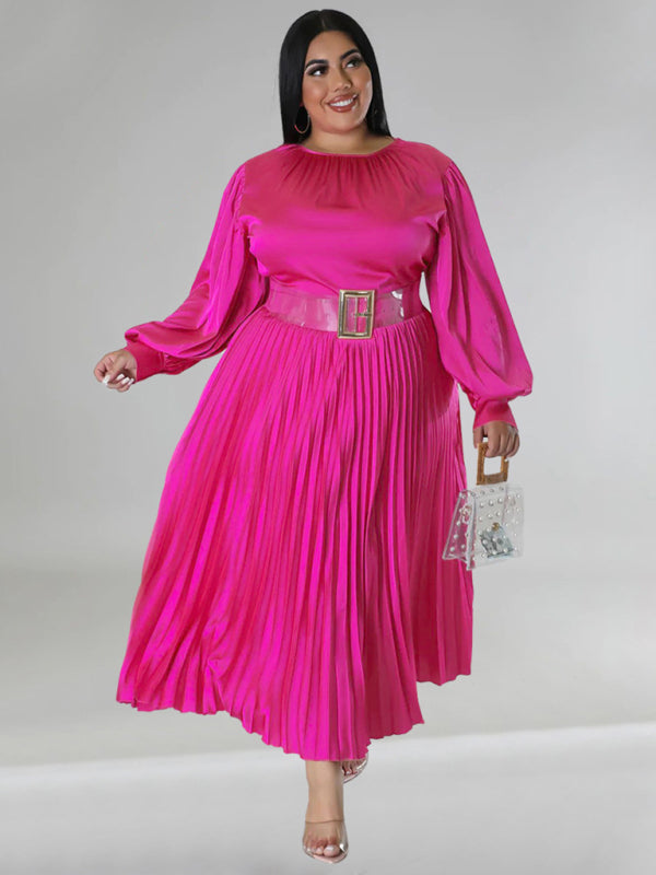 Satin Dresses - Elegant Satin Plus Size Pleated Dress for Evening Parties