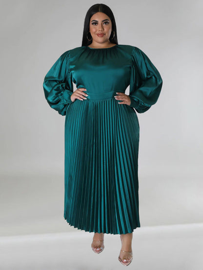 Satin Dresses - Elegant Satin Plus Size Pleated Dress for Evening Parties