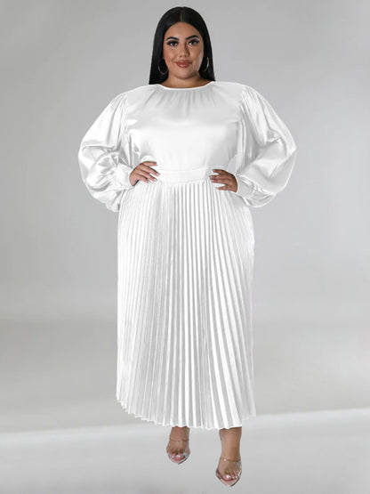 Satin Dresses - Elegant Satin Plus Size Pleated Dress for Evening Parties