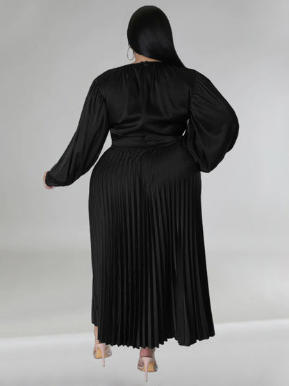 Satin Dresses - Elegant Satin Plus Size Pleated Dress for Evening Parties