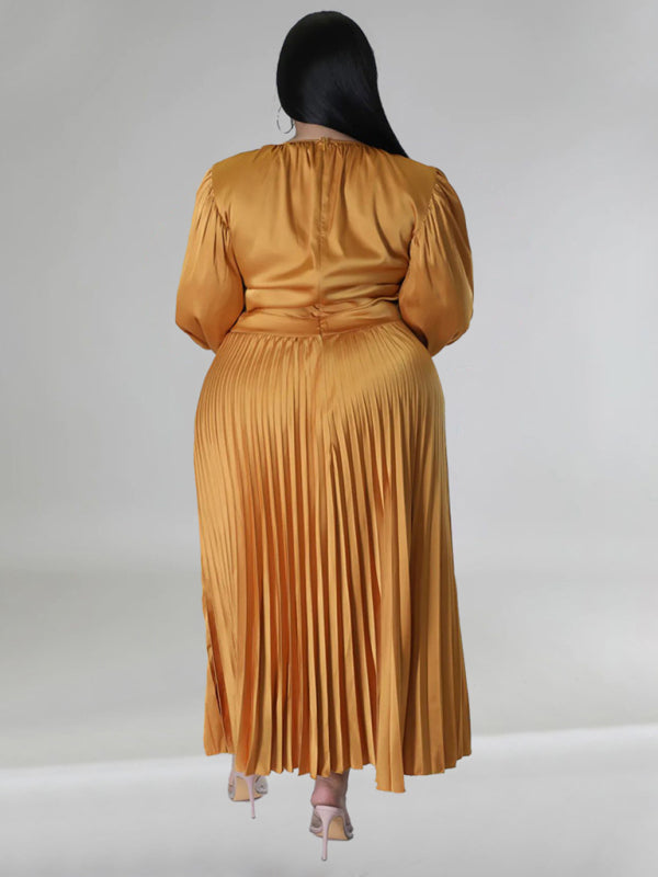 Satin Dresses - Elegant Satin Plus Size Pleated Dress for Evening Parties