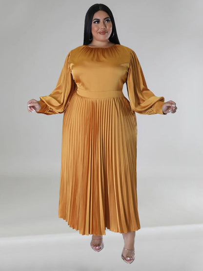 Satin Dresses - Elegant Satin Plus Size Pleated Dress for Evening Parties