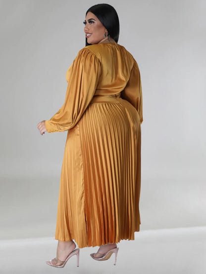 Satin Dresses - Elegant Satin Plus Size Pleated Dress for Evening Parties