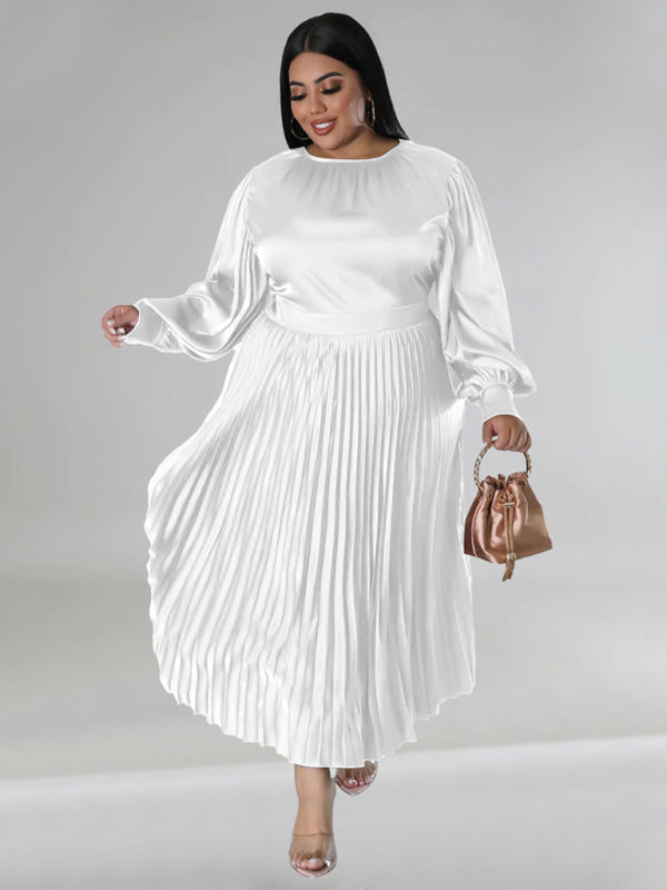 Satin Dresses - Elegant Satin Plus Size Pleated Dress for Evening Parties