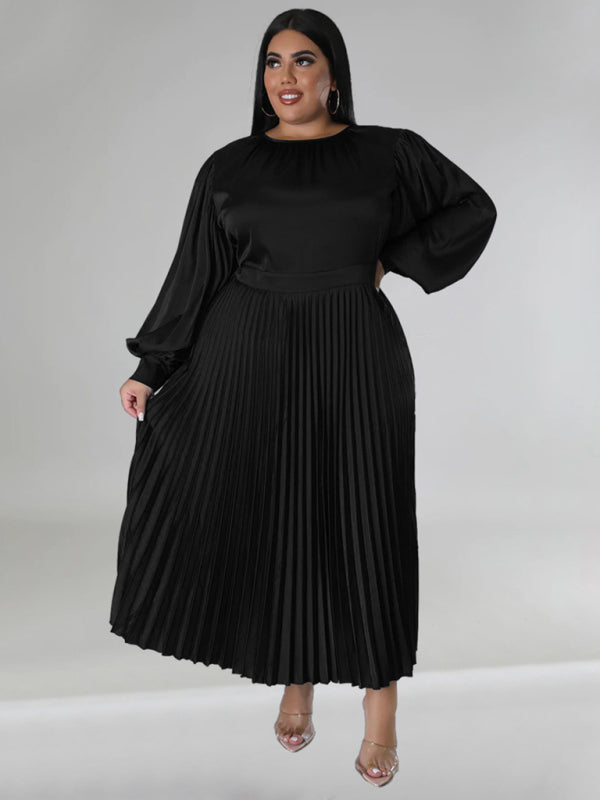 Satin Dresses - Elegant Satin Plus Size Pleated Dress for Evening Parties