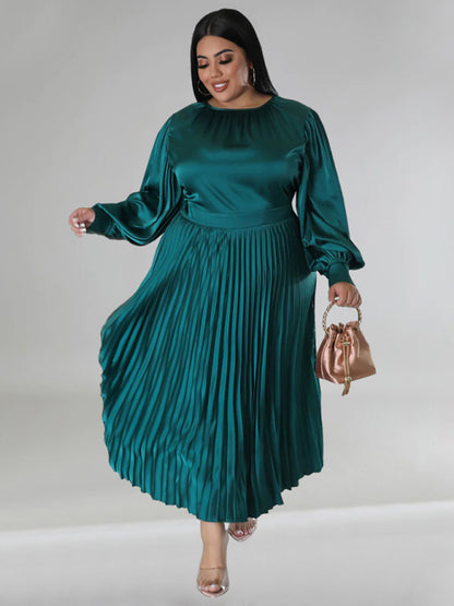 Satin Dresses - Elegant Satin Plus Size Pleated Dress for Evening Parties