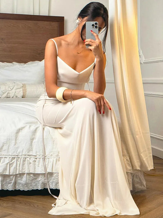 Elegant Dresses - Spaghetti Strap Strapless Sexy Maxi Dress For Women Gown Elegant Off-shoulder Backless High Waist Bodycon Long Dress