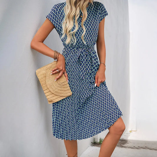 Casual Dresses - Spring/Summer New Women's Round Neck Flying Sleeve Printed Dress