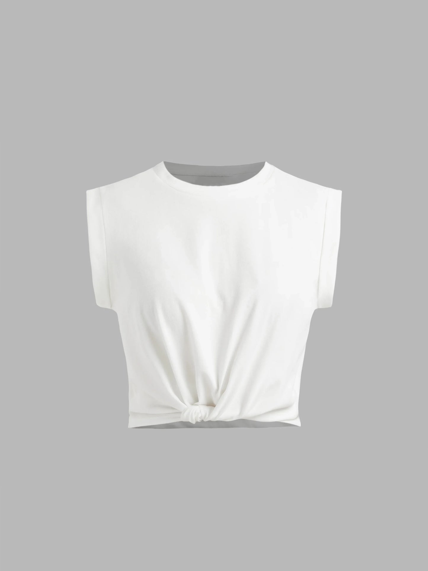 Tees - Tummy Knot Twist Cropped Solid Tee