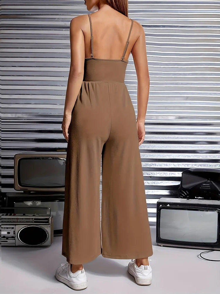 Jumpsuits - Casual Taupe Jumpsuit for Artistic Outings