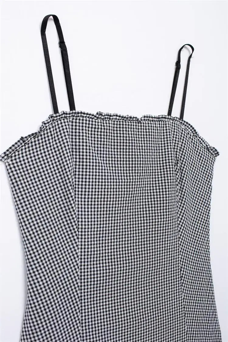 Casual Dresses - Gingham Cami Day Dress for Outdoor Festivities