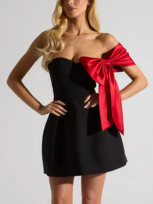 Party Dresses - Off-shoulder Bow Sleeve Sexy Mini Dress For Women Robe Fashion Strapless Backless Evening Club Party Dress Elegant