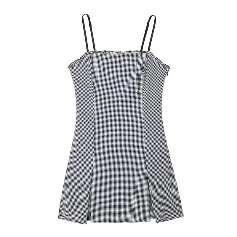 Casual Dresses - Gingham Cami Day Dress for Outdoor Festivities