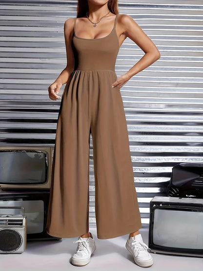 Jumpsuits - Casual Taupe Jumpsuit for Artistic Outings