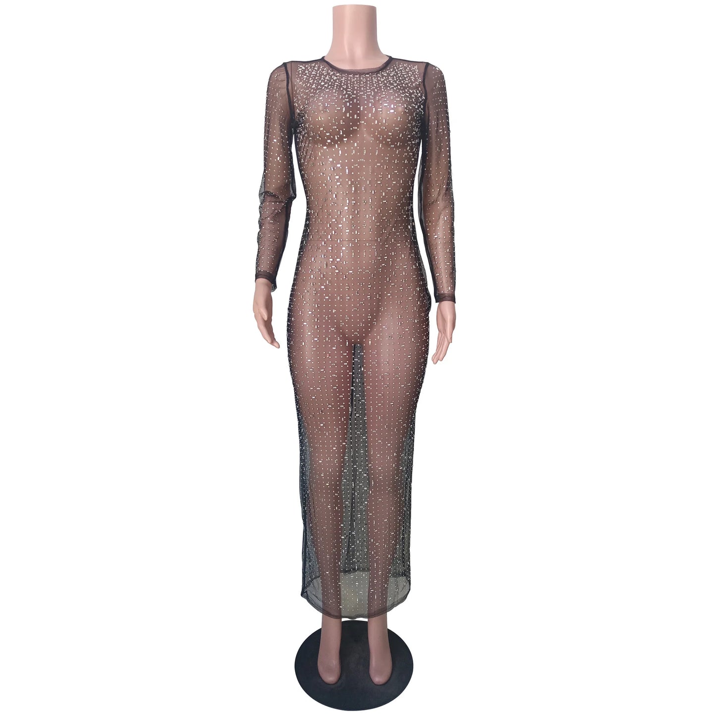 See-through Maxi Dresses - Glitter Diamond Sheath See-through Maxi Dress – For Red Carpet Looks 👗