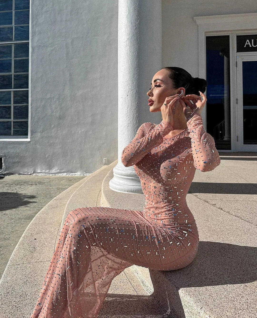 See-through Maxi Dresses - Glitter Diamond Sheath See-through Maxi Dress – For Red Carpet Looks 👗