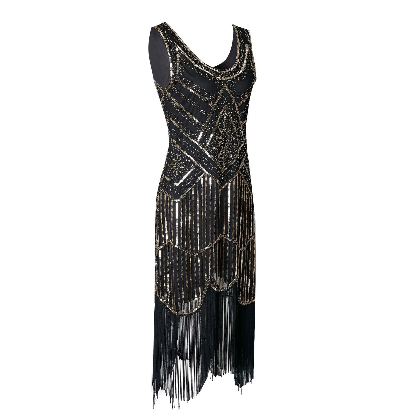 Sequin Dresses- 1920s Flapper Dress Great Gatsby Dress Black Sequin Party Dress