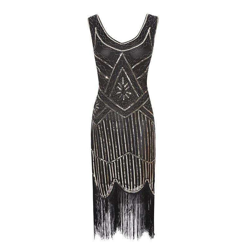 Sequin Dresses- 1920s Flapper Dress Great Gatsby Dress Black Sequin Party Dress