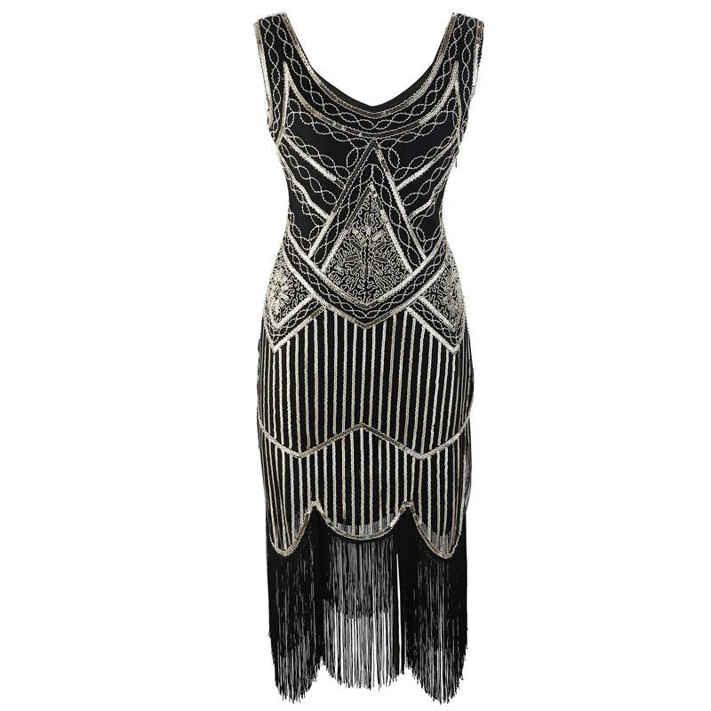 Sequin Dresses- 1920s Flapper Dress Great Gatsby Dress Black Sequin Party Dress