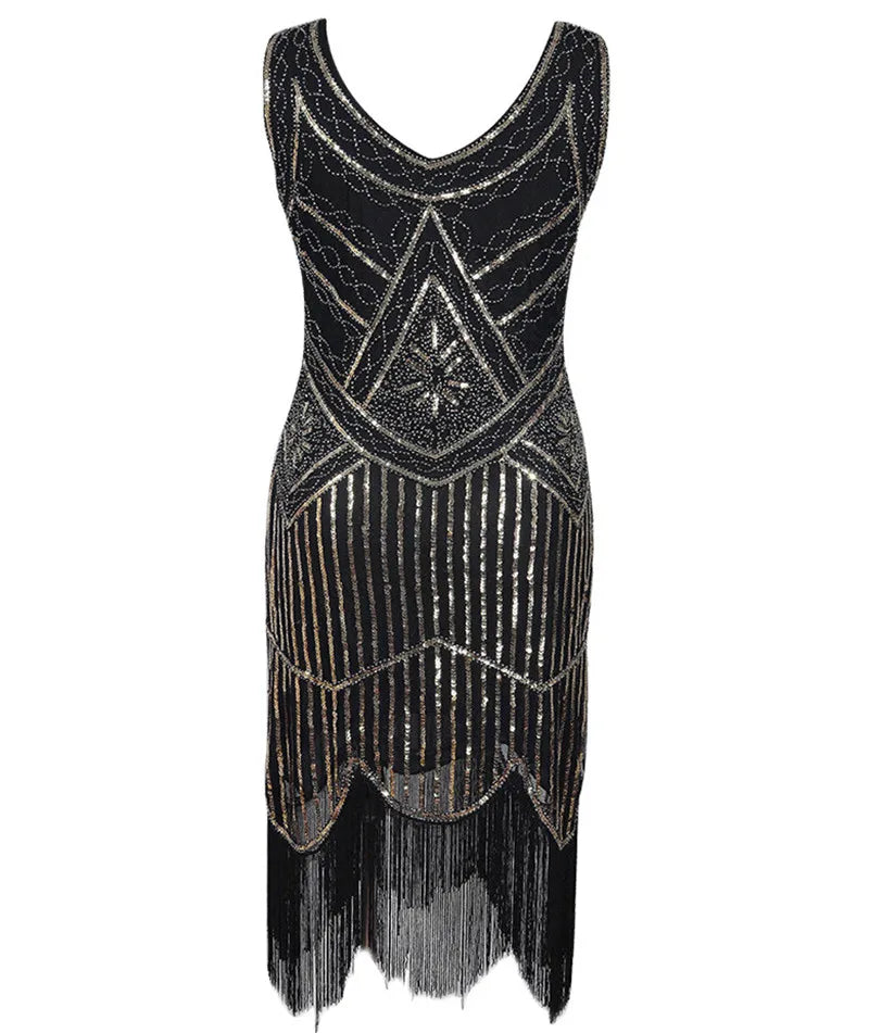 Sequin Dresses- 1920s Flapper Dress Great Gatsby Dress Black Sequin Party Dress