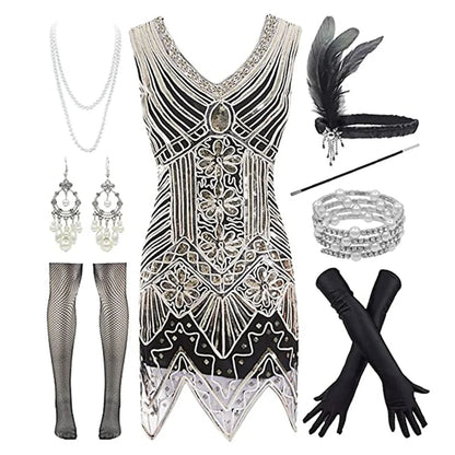 Sequin Dresses- Retro 20s 1920s Flapper Dress Set! Sequined Tassel Fringe Dress