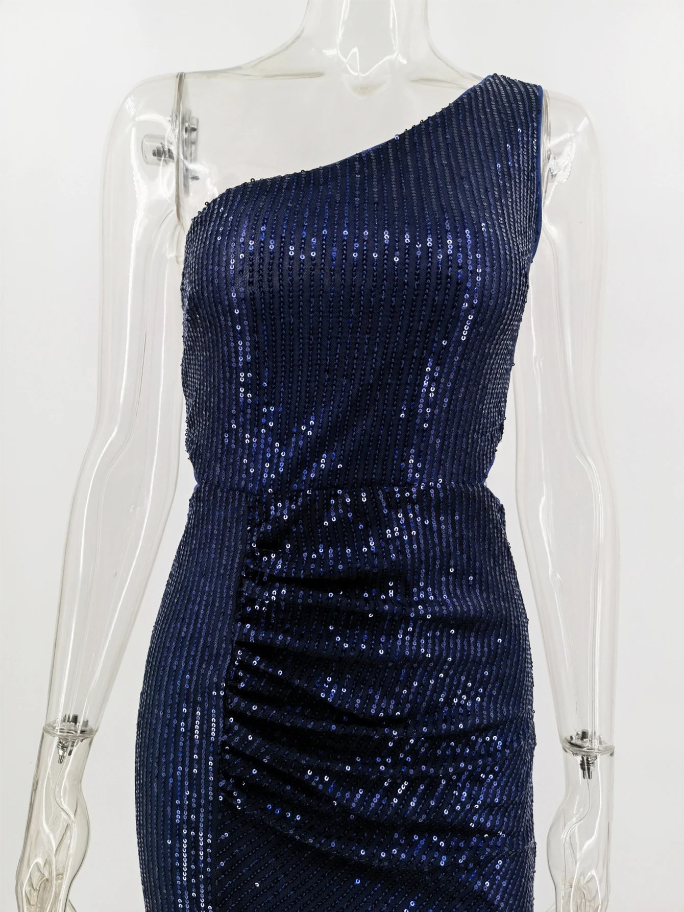 Sequin Maxi Dresses - Navy One-Shoulder Sequin Maxi Dress