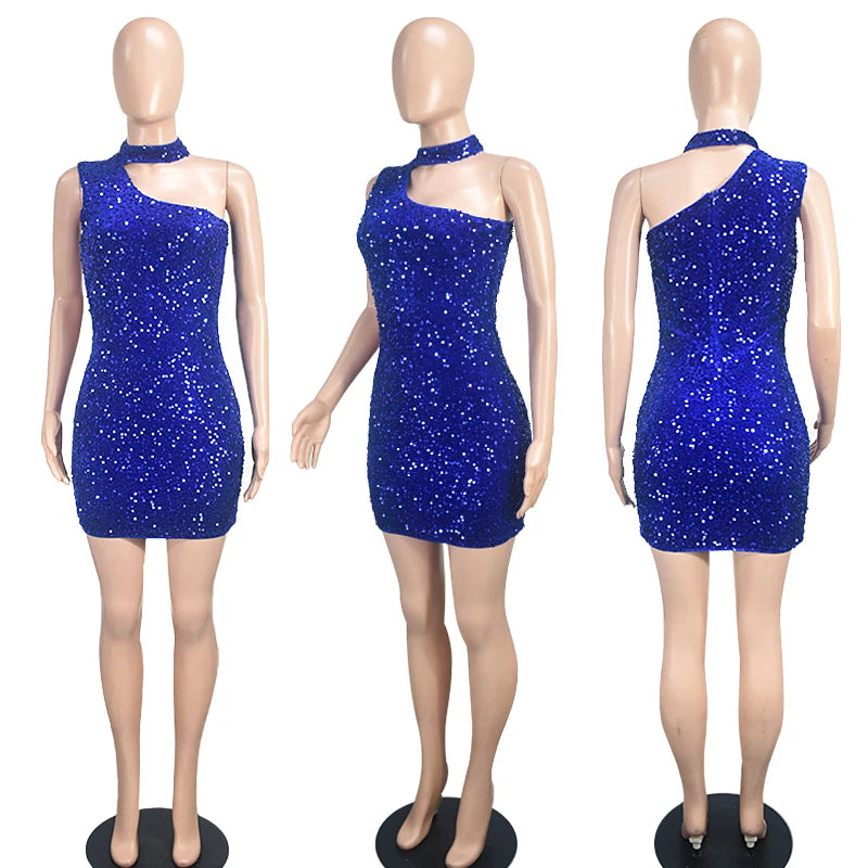 Sequin Mini Dress - Royal Blue Sequin Bodycon Mini Dress – for Night Out & Cocktail Parties