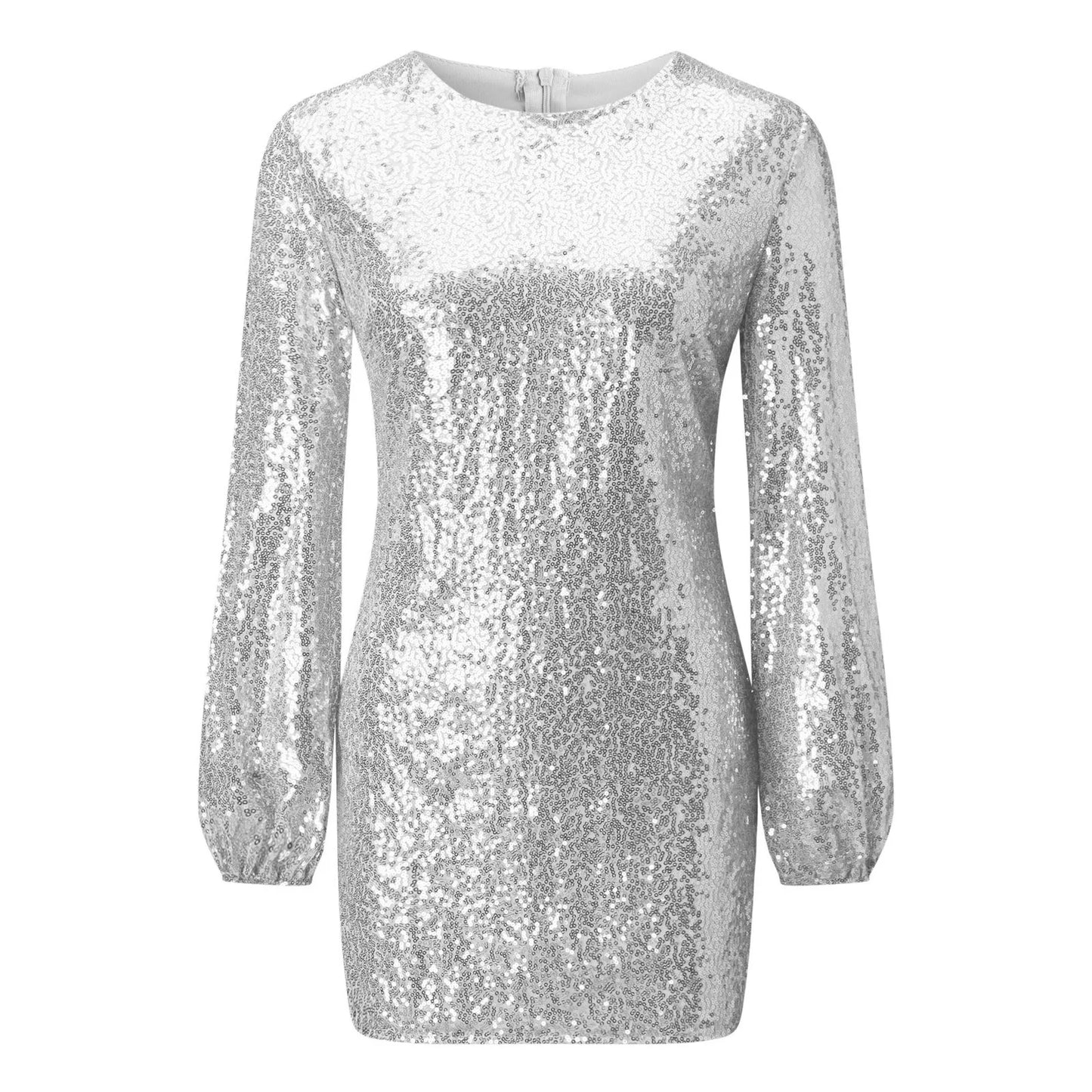 Sequin Mini Dress- Sequin Lantern Sleeve Mini Dress - Event Ready