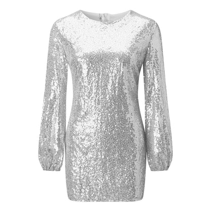 Sequin Mini Dress- Sequin Lantern Sleeve Mini Dress - Event Ready