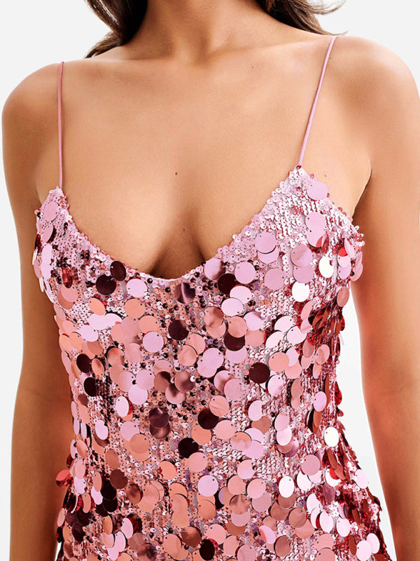 Sequined Dresses - Glittering Sequin Cami Dress for Fashion Shows