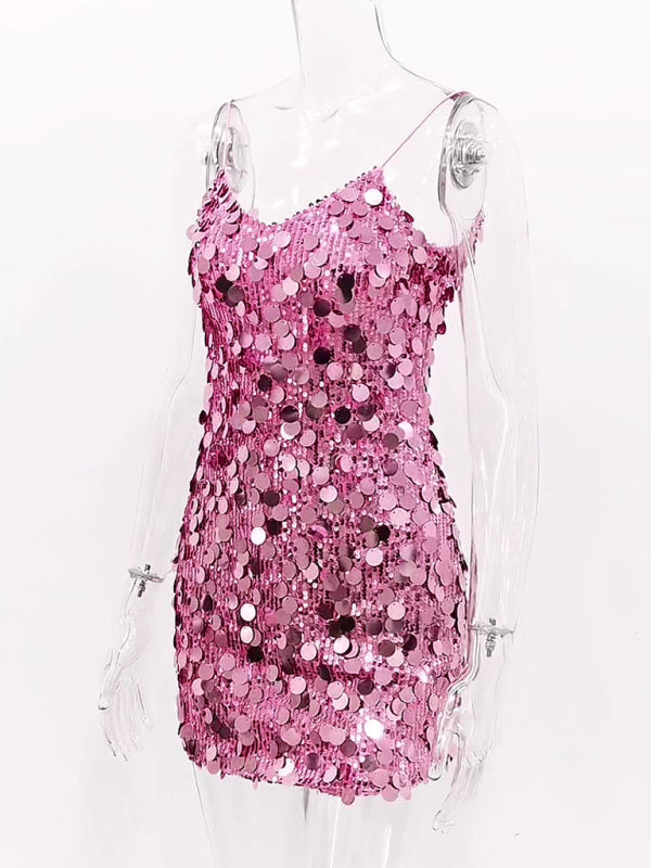 Sequined Dresses - Glittering Sequin Cami Dress for Fashion Shows