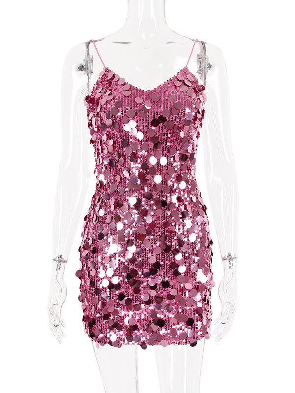 Sequined Dresses - Glittering Sequin Cami Dress for Fashion Shows